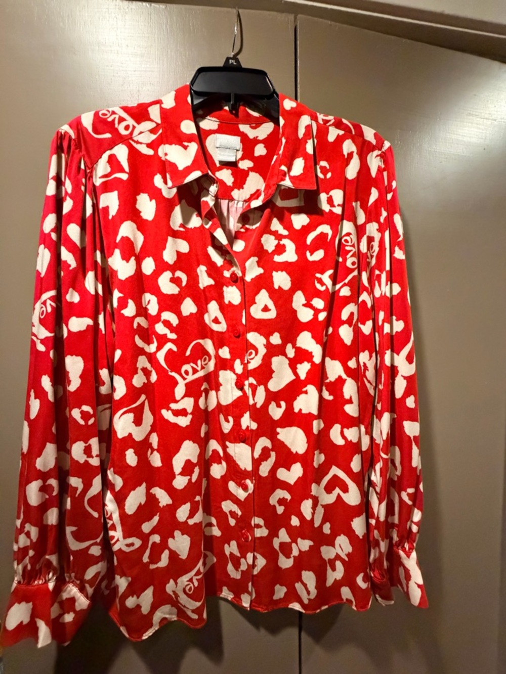 Chico's Red and White Abstract Heart Print Blouse